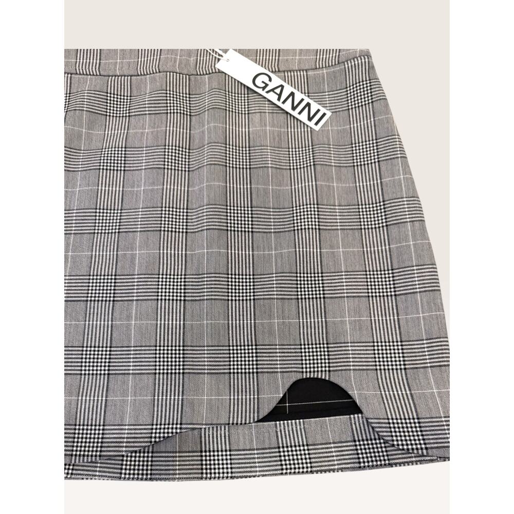 GANNI Suiting Mini Skirt Phantom Plaid Curved Slit EU 40 / US 8 NWT - Picture 2 of 4